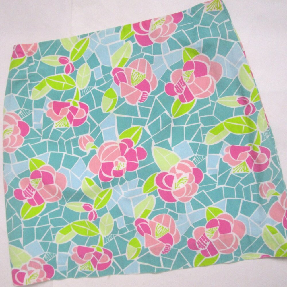 Floral Print A Line Skirt Pink Cotton Lace Logo Above Knee